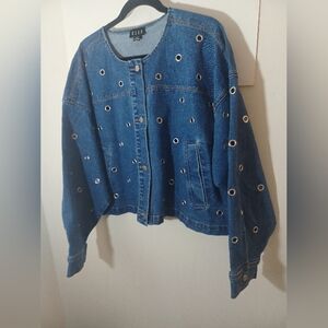 Elle Womens Gromment Cut Out Cropped Denim Jacket Pre-owned 1X